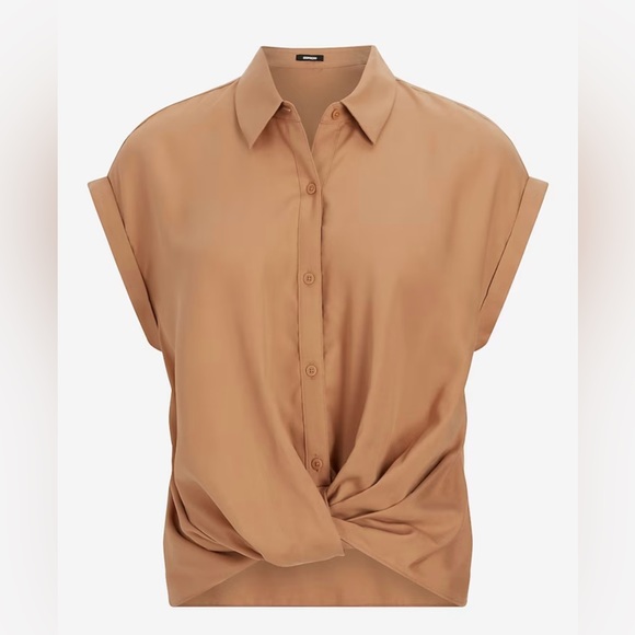 Express Tops - EXPRESS Short Sleeve Twist Front Portofino Blouse